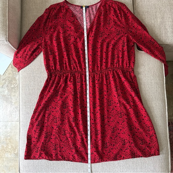 Gap Women’s Dress XXL Red/black Cottage Floral Elastic Waist Puff Sleeve V Neck - Picture 9 of 9